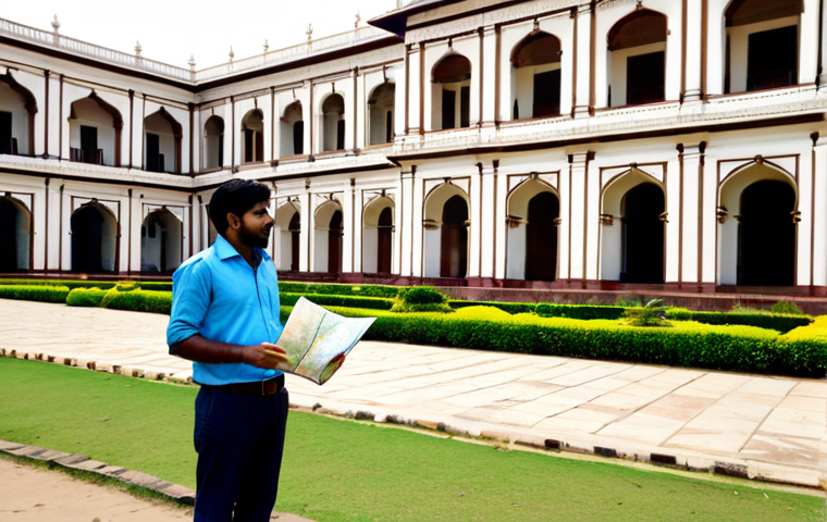 **
"A tourist, fully clothed in modest travel attire, stands in front of the Hazarduari Palace in Murshidabad, holding a map. The background shows the palace's architecture and bustling surroundings. The scene emphasizes the importance of planning and preparation for historical travel. Safe for work, appropriate content, family-friendly, perfect anatomy, correct proportions, natural pose, professional photography, high quality."
**